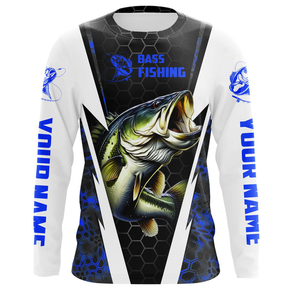 Personalized Bass Fishing jerseys, Bass Fishing Long Sleeve Fishing tournament shirts | blue camo IPHW3517