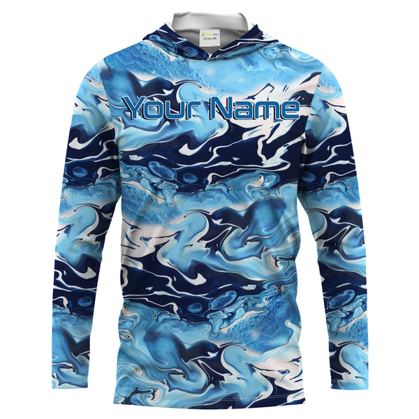 Sea wave camo Fishing Custom UV Long Sleeve Fishing Shirts, Saltwater Fishing Shirts - IPHW876