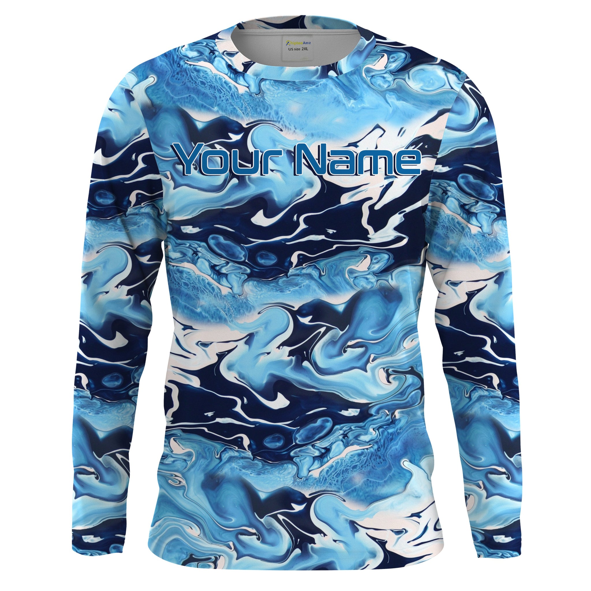 Sea wave camo Fishing Custom UV Long Sleeve Fishing Shirts, Saltwater Fishing Shirts - IPHW876