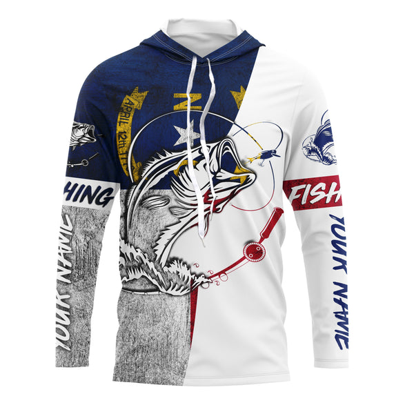 North Carolina Bass Fishing NC Flag Custom Long Sleeve Fishing Shirts, Bass fishing jerseys IPHW2927