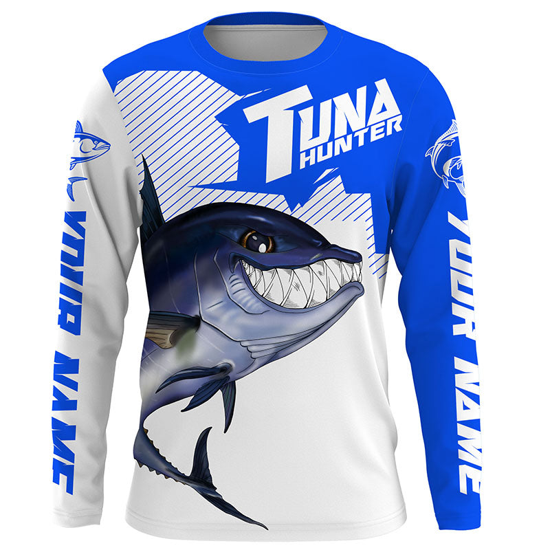 Bluefin Tuna hunter Fishing jerseys, Custom Angry Tuna Long sleeve performance Fishing Shirts |blue IPHW3404