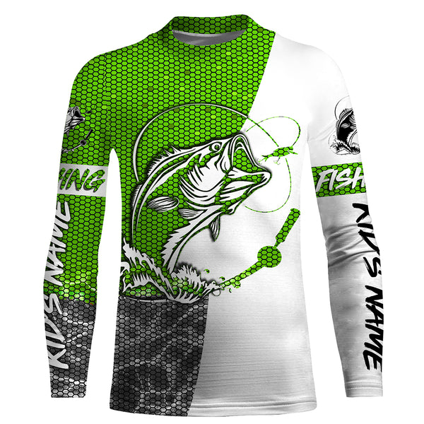 Personalized Bass Fishing jerseys, Bass Fishing Long Sleeve Fishing tournament shirts | green - IPHW1866