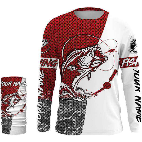 Personalized Bass Fishing jerseys, Bass Fishing Long Sleeve Fishing tournament shirts | red - IPHW1867