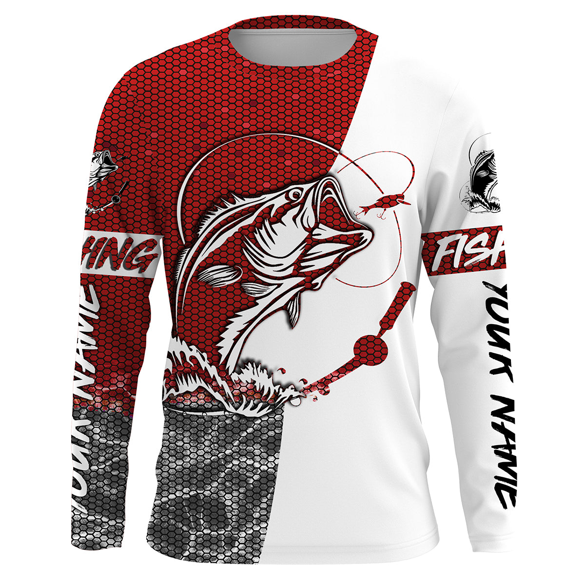 Personalized Bass Fishing jerseys, Bass Fishing Long Sleeve Fishing tournament shirts | red - IPHW1867