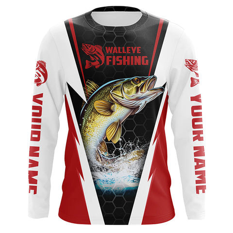 Custom Walleye Fishing Jerseys, Walleye Long Sleeve Tournament Fishing Shirts | Red IPHW5714