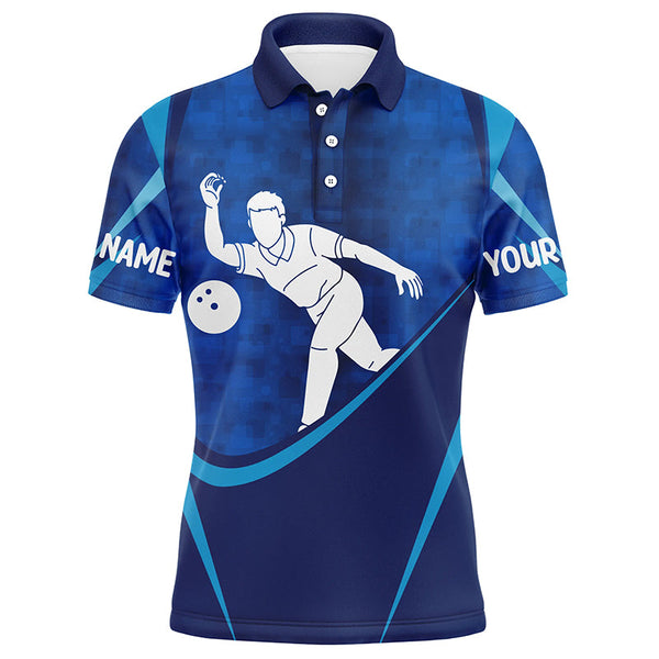 Customized Name Men'S Blue Bowling Jerseys, Personalized Bowling Shirts For Men IPHW4202