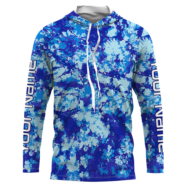 Custom Blue Tie dye camo UV Long Sleeve performance Fishing Shirts, personalized Fishing jerseys for men - IPHW1707