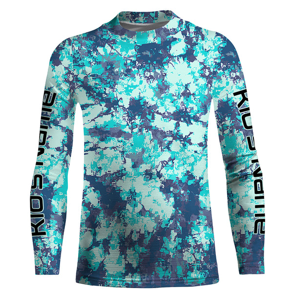 Custom Blue Tie dye camo UV Long Sleeve performance Fishing Shirts, personalized Fishing jerseys - IPHW1708