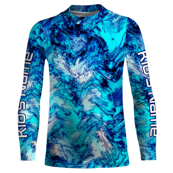 Blue camo Custom UV Long Sleeve performance Fishing Shirts, personalized Fishing gifts - IPHW1709