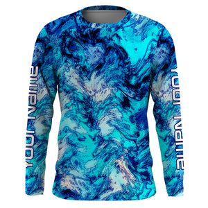 Blue camo Custom UV Long Sleeve performance Fishing Shirts, personalized Fishing gifts - IPHW1709