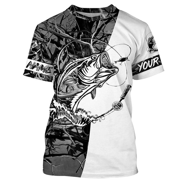 Bass Fishing Custom Long sleeve performance Fishing Shirts, Largemouth Bass Shirts | gray camo IPHW3576