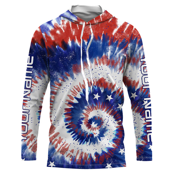 Custom Tie dye American Flag Fishing Shirts, USA Patriotic Fishing gifts UV Protection - IPHW1715