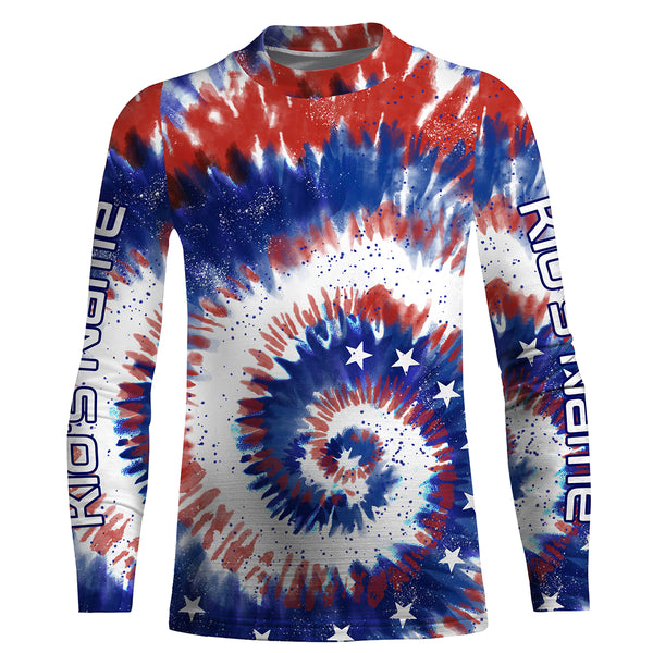 Custom Tie dye American Flag Fishing Shirts, USA Patriotic Fishing gifts UV Protection - IPHW1715