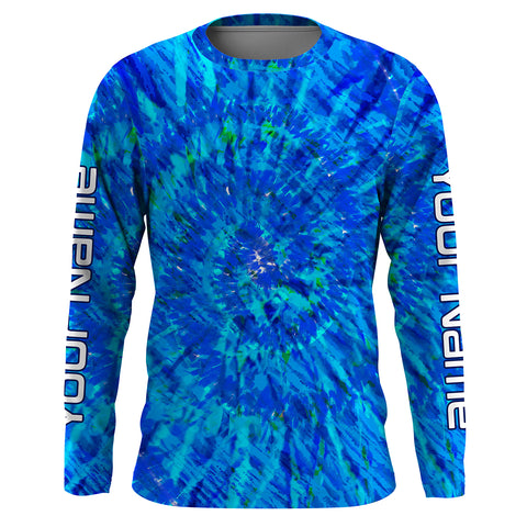 Blue Tie Dye Custom Long Sleeve performance Fishing Shirts, tournament Fishing Shirts for men - IPHW1716