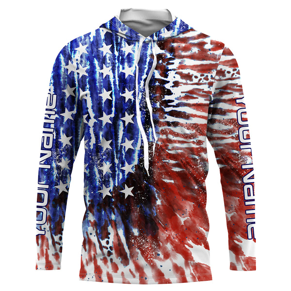 Personalized American Flag UV Protection Long Sleeve Fishing Shirts, Tie dye Patriotic Fishing gifts - IPHW1717