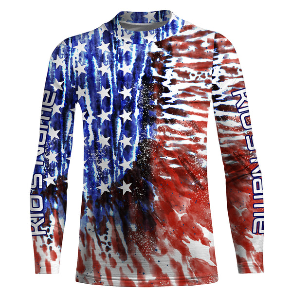 Personalized American Flag UV Protection Long Sleeve Fishing Shirts, Tie dye Patriotic Fishing gifts - IPHW1717