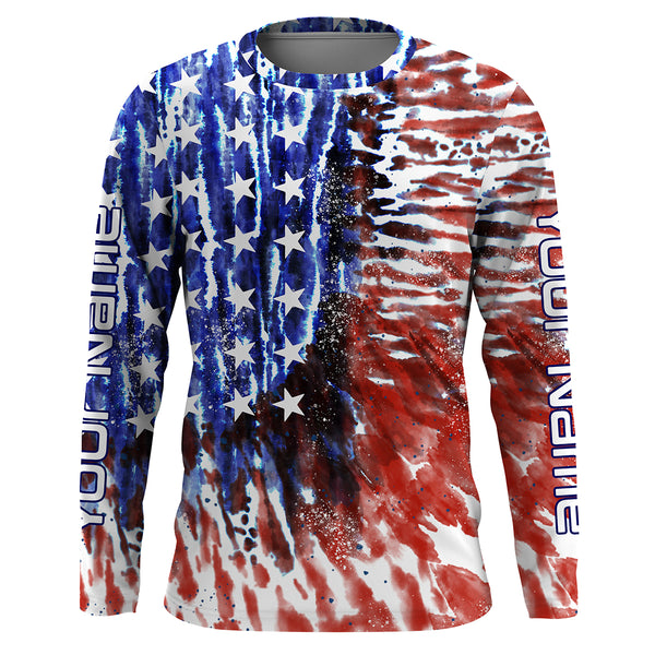 Personalized American Flag UV Protection Long Sleeve Fishing Shirts, Tie dye Patriotic Fishing gifts - IPHW1717