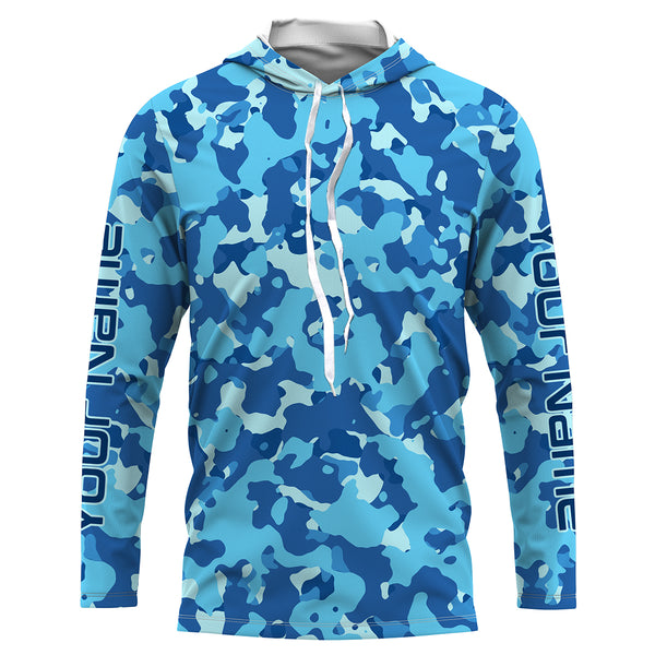 Blue camo Custom UV Long Sleeve performance Fishing Shirts, camouflage Fishing apparel - IPHW1729