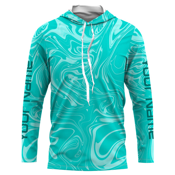 Teal blue wave camo Custom Long sleeve performance Fishing Shirts, Saltwater Fishing Shirts - IPHW1734