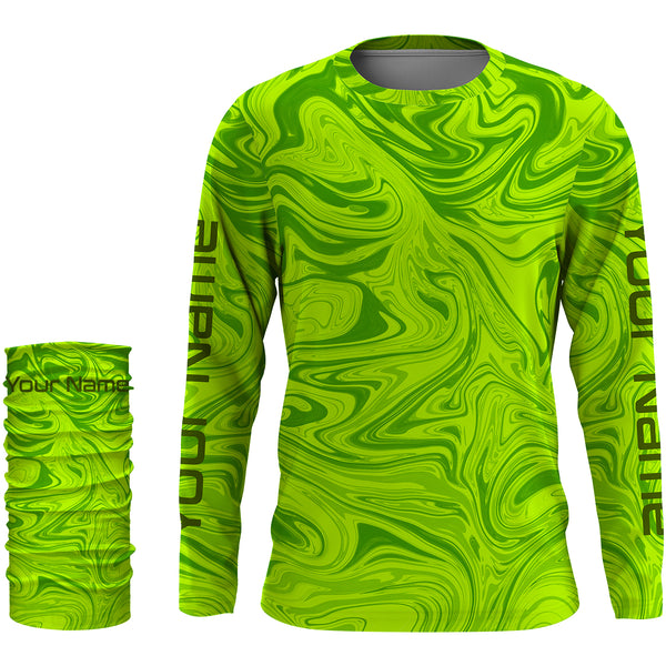 Lime green wave camo Custom UV Protection Long sleeve performance Fishing Shirts, Fishing jerseys - IPHW1736