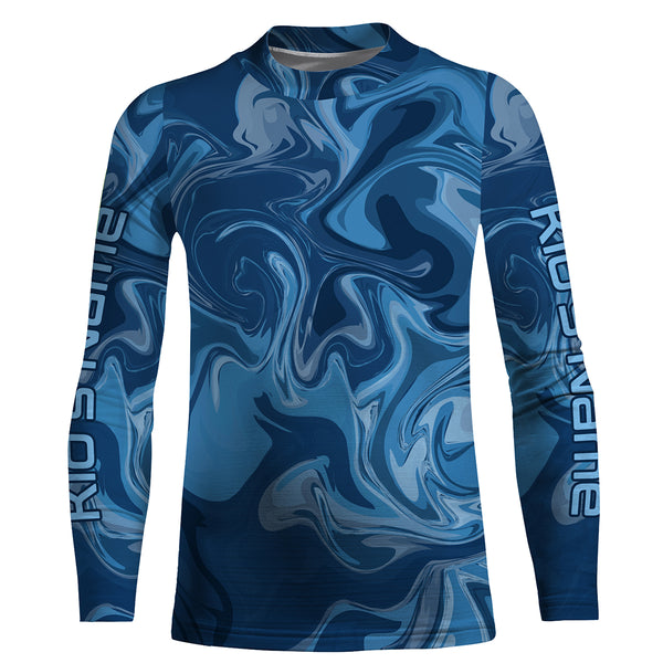 Blue wave camo Custom UV Long Sleeve performance Fishing Shirts, camouflage Fishing apparel - IPHW1737