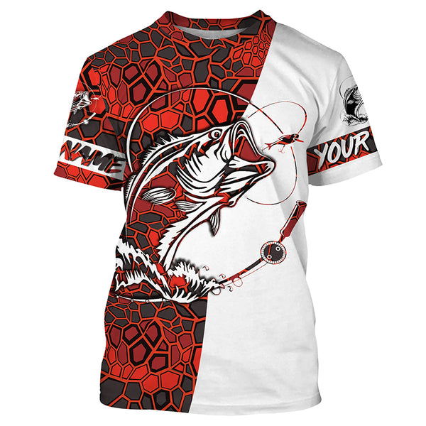 Largemouth Bass Fishing Custom Long Sleeve Shirts, Bass Tournament Fishing Jerseys | Red Camo IPHW3856