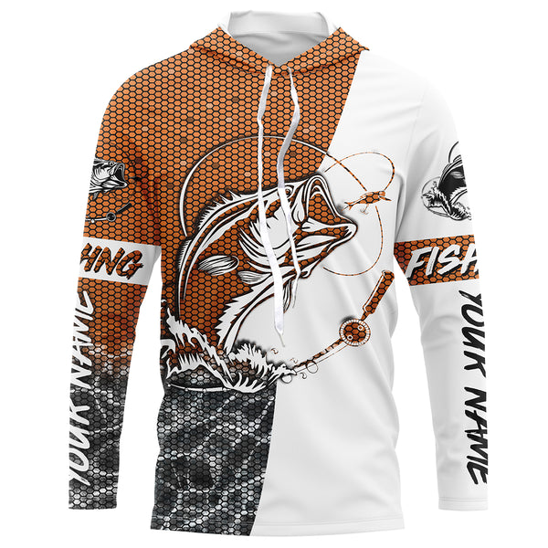 Personalized Bass Fishing jerseys, Bass Fishing Long Sleeve Fishing tournament shirts | orange - IPHW2217