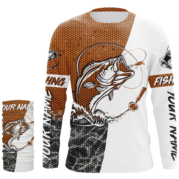 Personalized Bass Fishing jerseys, Bass Fishing Long Sleeve Fishing tournament shirts | orange - IPHW2217