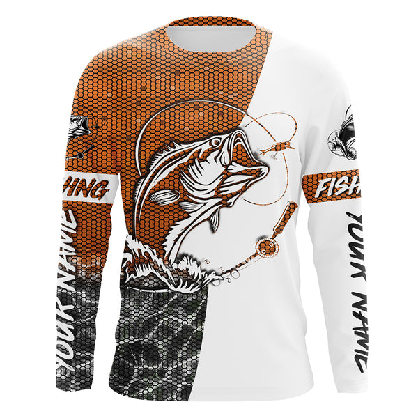 Personalized Bass Fishing jerseys, Bass Fishing Long Sleeve Fishing tournament shirts | orange - IPHW2217