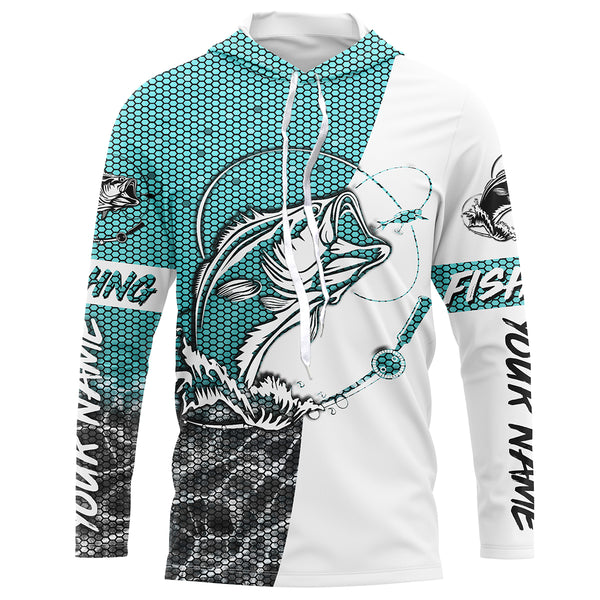 Personalized Bass Fishing jerseys, Bass Fishing Long Sleeve Fishing tournament shirts | sky blue - IPHW2218