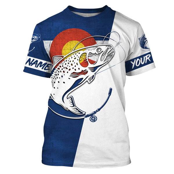 Custom Colorado flag Rainbow Trout Fishing Shirts, CO Trout Fishing jerseys, patriotic Fishing gifts IPHW2983