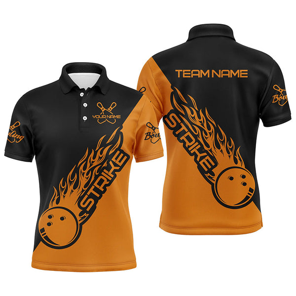 Custom Bowling Shirts For Men And Women, Bowling Team Shirts Bowling Strike |Black And Orange IPHW3979