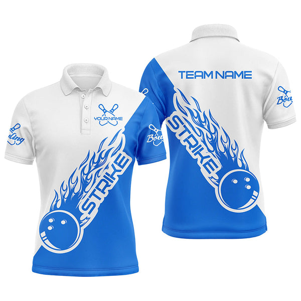 Custom Bowling Shirts For Men And Women, Bowling Team Shirts Bowling Strike |Blue And White IPHW3980