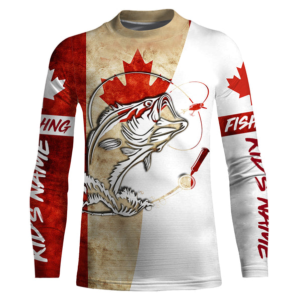 Canada Flag Bass Fishing Custom long sleeve performance Fishing Shirts, Bass Fishing jerseys IPHW2865