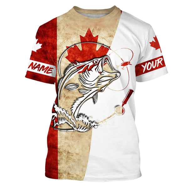 Canada Flag Bass Fishing Custom long sleeve performance Fishing Shirts, Bass Fishing jerseys IPHW2865