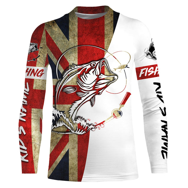 UK Flag Bass Fishing Custom long sleeve performance Fishing Shirts, Bass Fishing jerseys IPHW2867