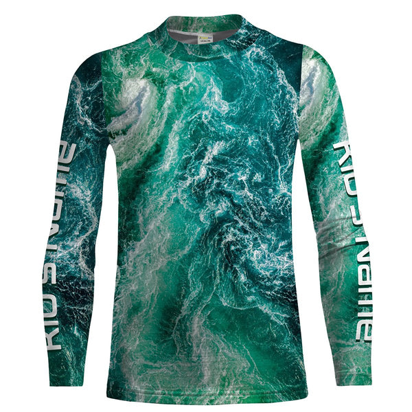 Custom Saltwater Long sleeve Fishing Shirts UV Protection, Sea wave camo Fishing Shirts - IPHW1475