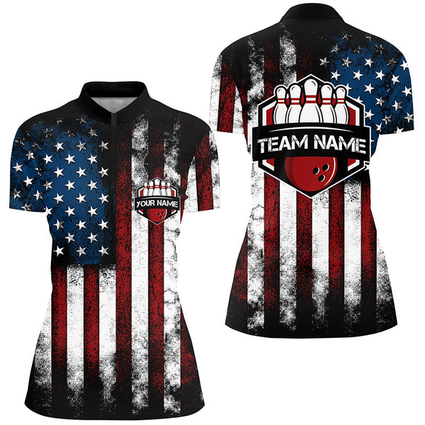 American Flag Bowling Shirt For Women, Custom Bowling Jersey For Team Patriots Bowlers Shirt IPHW5140