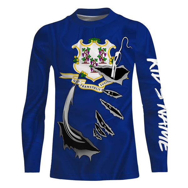 Connecticut Flag 3D Fish Hook UV Protection Custom Long Sleeve performance Fishing Shirts IPHW486