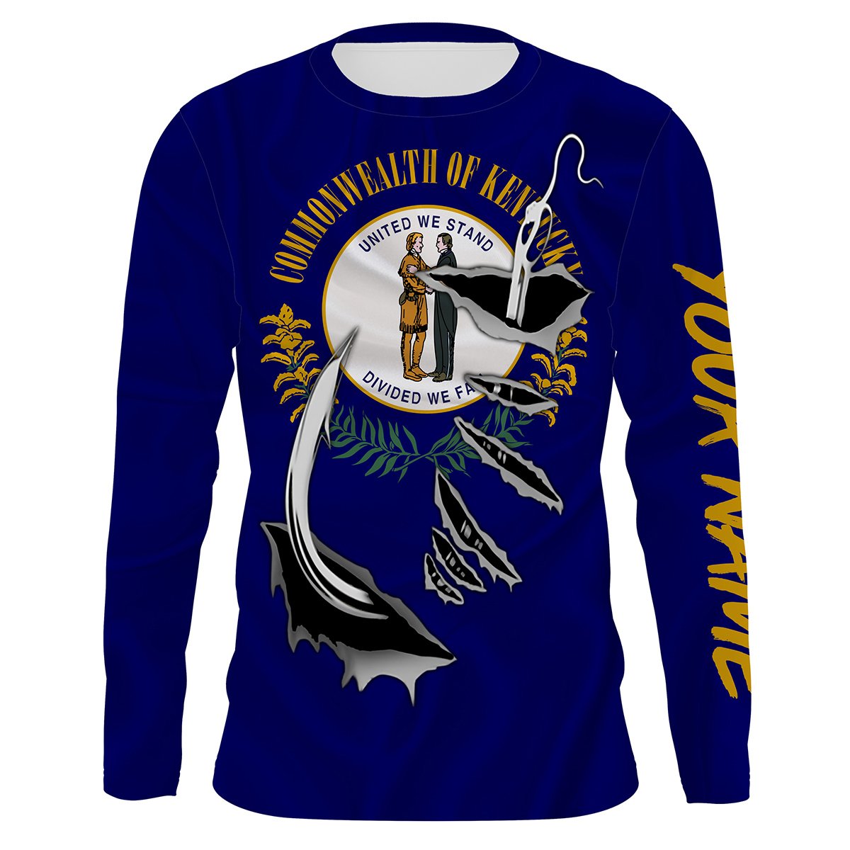 Kentucky Flag 3D Fish Hook UV Protection Custom Long Sleeve performance Fishing Shirts IPHW491