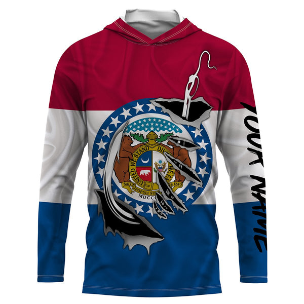 Missouri Flag 3D Fish Hook UV Protection Custom Long Sleeve performance Fishing Shirts IPHW495