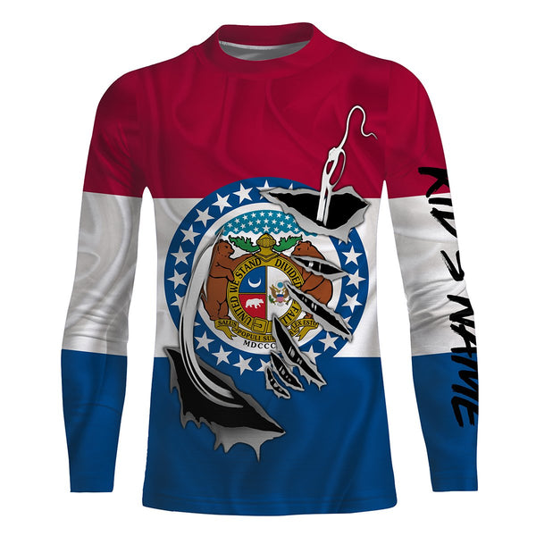 Missouri Flag 3D Fish Hook UV Protection Custom Long Sleeve performance Fishing Shirts IPHW495