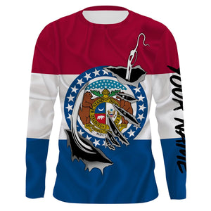 Missouri Flag 3D Fish Hook UV Protection Custom Long Sleeve performance Fishing Shirts IPHW495