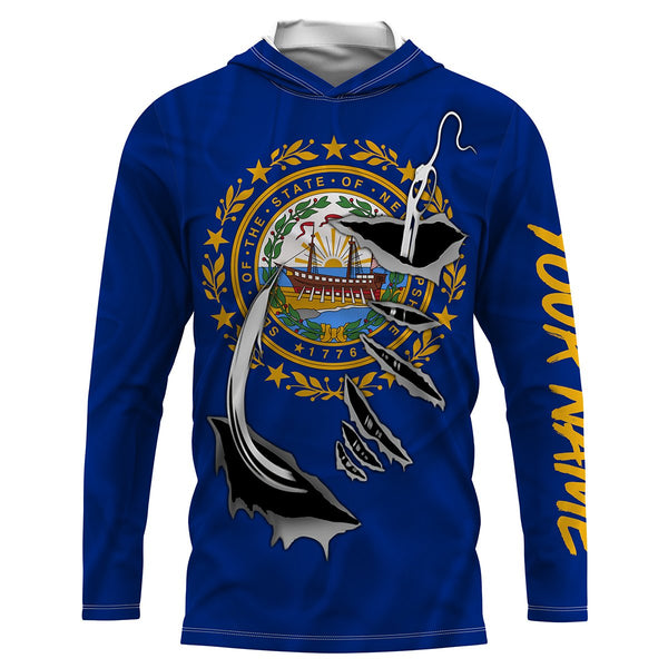 NewHampshire Flag 3D Fish Hook UV Protection Custom Long Sleeve performance Fishing Shirts IPHW498