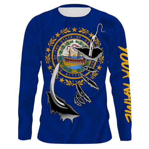 NewHampshire Flag 3D Fish Hook UV Protection Custom Long Sleeve performance Fishing Shirts IPHW498