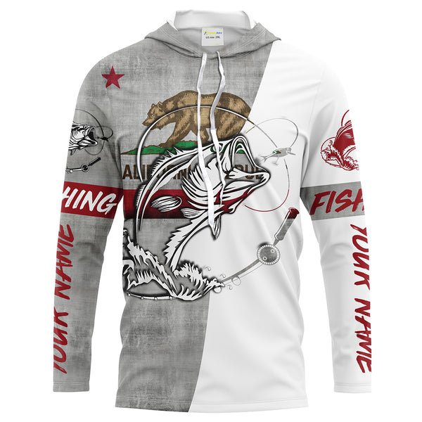 California Bass Fishing Custom Long Sleeve Fishing Shirts, California Flag Fishing Shirts for men - IPHW1609