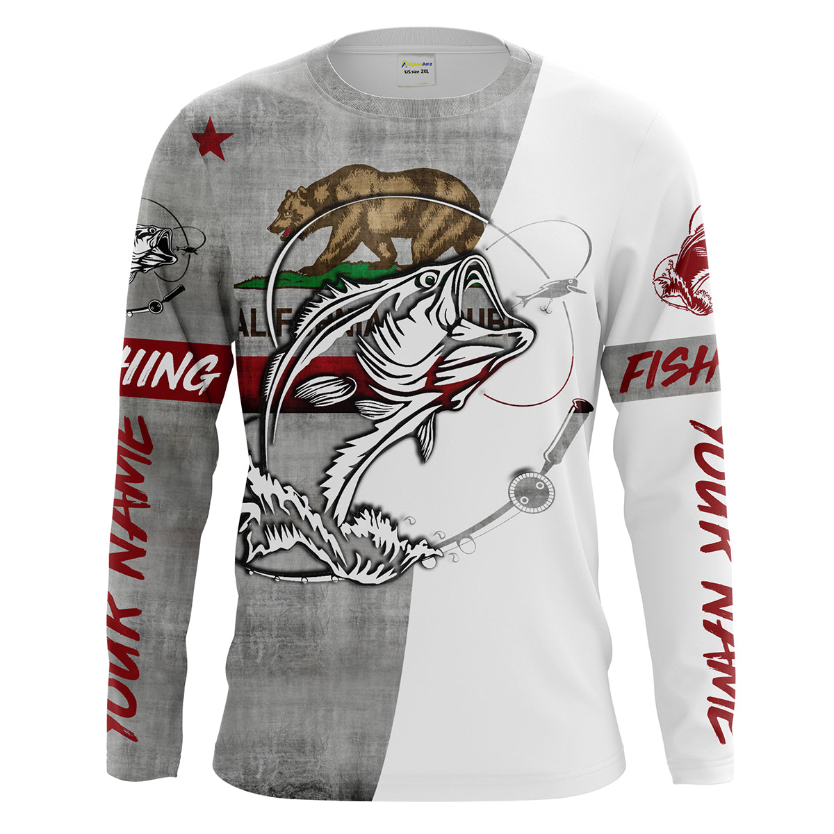 California Bass Fishing Custom Long Sleeve Fishing Shirts, California Flag Fishing Shirts for men - IPHW1609