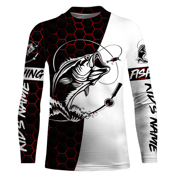 Custom Bass Fishing Long Sleeve performance Fishing Shirts, personalized Bass Fishing jerseys | red IPHW2736