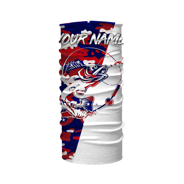 Red,White and Blue camo Custom Walleye Long Sleeve Fishing Shirts, Patriotic Fishing apparel gifts - IPHW2020