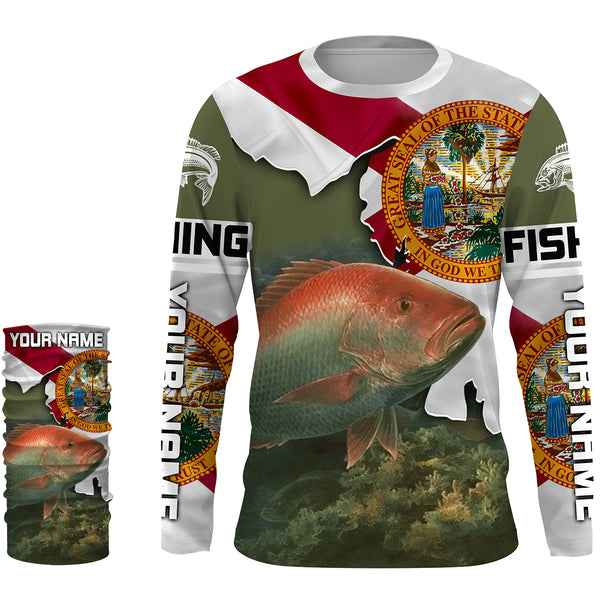 Red Snapper Florida Flag Custom Long Sleeve performance Fishing Shirts, Patriotic Fishing gifts - IPHW1828